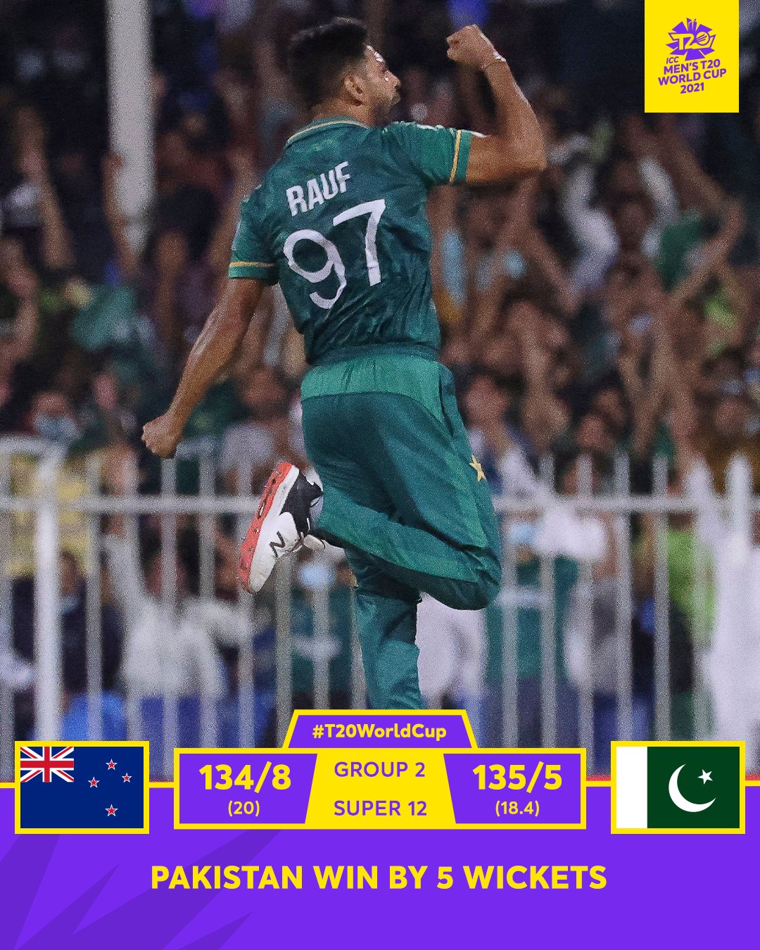 Sharjah Pakistan beat New Zealand by five wickets.