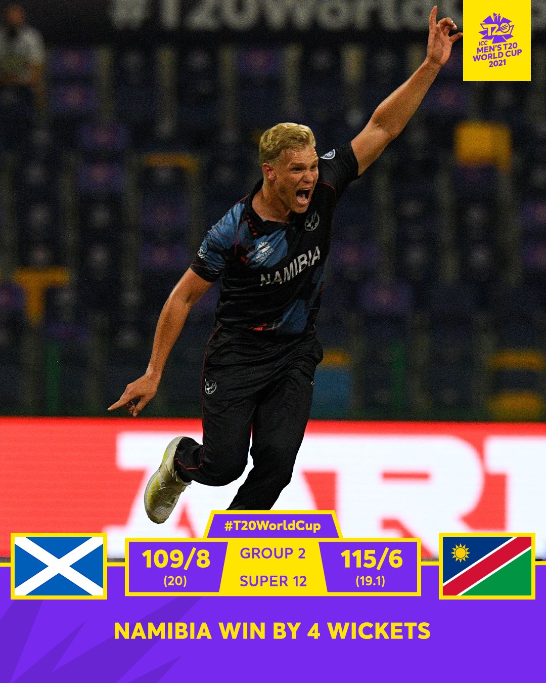 Nam beat Scotland by 4 wickets in Abu Dhabi.