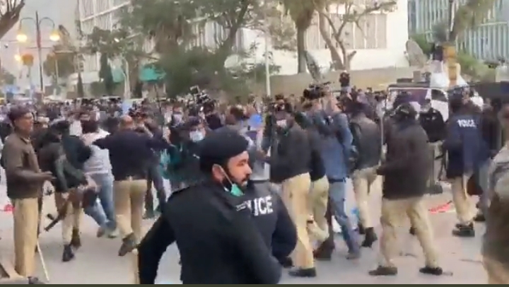 Karachi police used tear gas and batons to disperse the protesters.