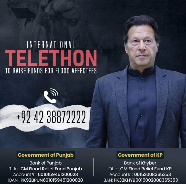 Islamabad Imran Khan started telethon transmission to help the flood victims.