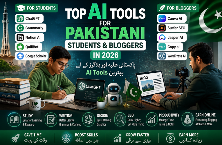 پاکستانی اسٹوڈنٹس اور بلاگرز کے لیے بہترین AI Tools 2026 | مفت اور پریمیم ٹولز