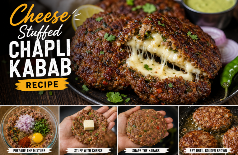 Cheese Stuffed Chapli Kabab Recipe.
